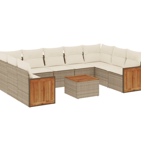 10-tlg. Garten-Sofagarnitur mit Kissen Beige Poly Rattan