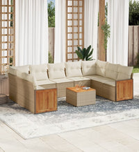 10-tlg. Garten-Sofagarnitur mit Kissen Beige Poly Rattan