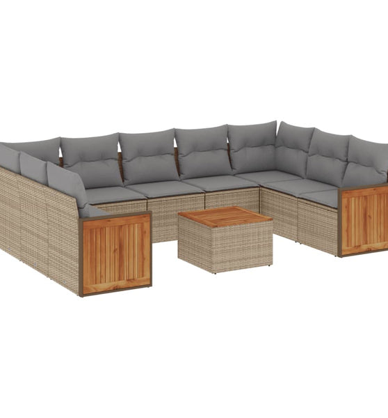 10-tlg. Garten-Sofagarnitur mit Kissen Beige Poly Rattan