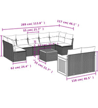 10-tlg. Garten-Sofagarnitur mit Kissen Schwarz Poly Rattan