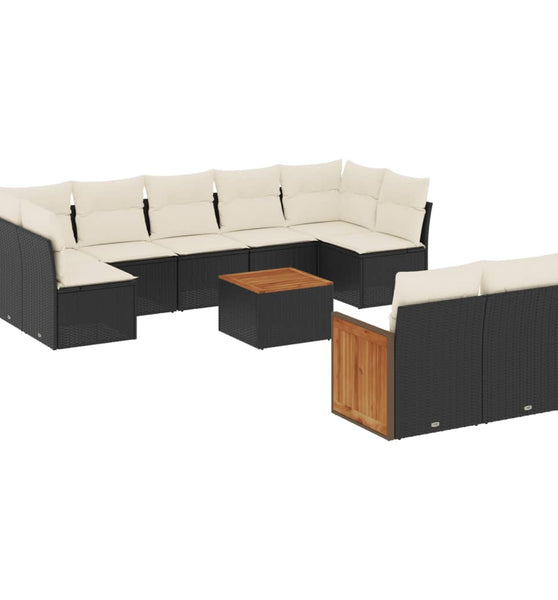 10-tlg. Garten-Sofagarnitur mit Kissen Schwarz Poly Rattan