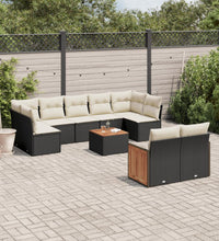 10-tlg. Garten-Sofagarnitur mit Kissen Schwarz Poly Rattan