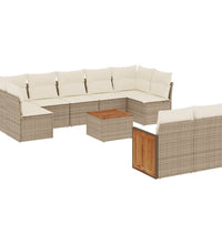 10-tlg. Garten-Sofagarnitur mit Kissen Beige Poly Rattan