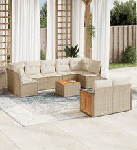 10-tlg. Garten-Sofagarnitur mit Kissen Beige Poly Rattan