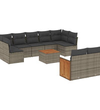 10-tlg. Garten-Sofagarnitur mit Kissen Grau Poly Rattan