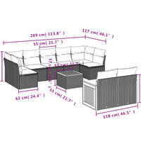 10-tlg. Garten-Sofagarnitur mit Kissen Grau Poly Rattan