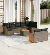 10-tlg. Garten-Sofagarnitur mit Kissen Grau Poly Rattan