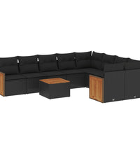 10-tlg. Garten-Sofagarnitur mit Kissen Schwarz Poly Rattan