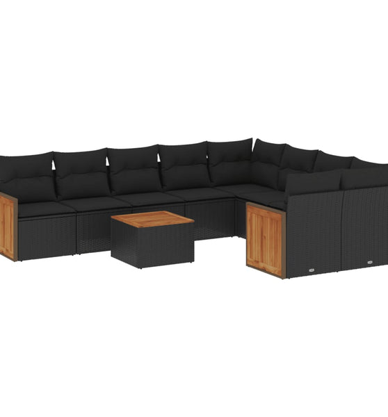 10-tlg. Garten-Sofagarnitur mit Kissen Schwarz Poly Rattan