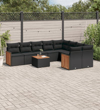 10-tlg. Garten-Sofagarnitur mit Kissen Schwarz Poly Rattan