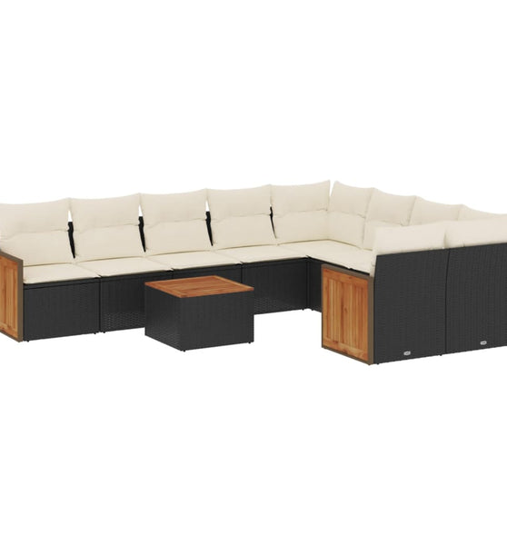 10-tlg. Garten-Sofagarnitur mit Kissen Schwarz Poly Rattan