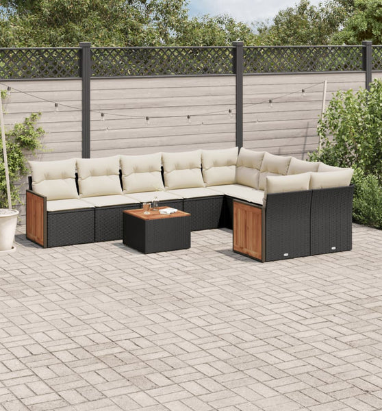 10-tlg. Garten-Sofagarnitur mit Kissen Schwarz Poly Rattan