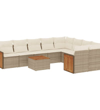 10-tlg. Garten-Sofagarnitur mit Kissen Beige Poly Rattan