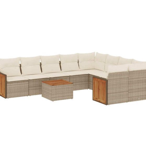 10-tlg. Garten-Sofagarnitur mit Kissen Beige Poly Rattan