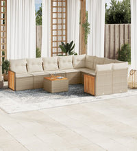 10-tlg. Garten-Sofagarnitur mit Kissen Beige Poly Rattan
