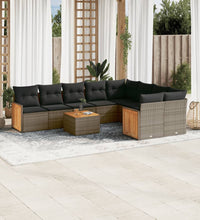 10-tlg. Garten-Sofagarnitur mit Kissen Grau Poly Rattan