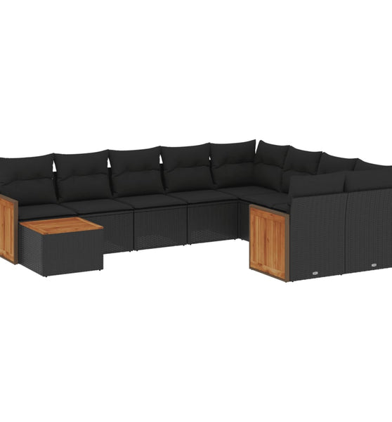 10-tlg. Garten-Sofagarnitur mit Kissen Schwarz Poly Rattan
