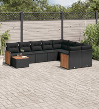 10-tlg. Garten-Sofagarnitur mit Kissen Schwarz Poly Rattan