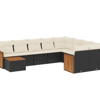 10-tlg. Garten-Sofagarnitur mit Kissen Schwarz Poly Rattan