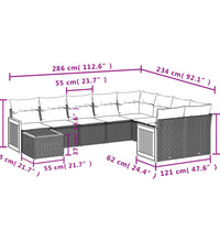 10-tlg. Garten-Sofagarnitur mit Kissen Schwarz Poly Rattan