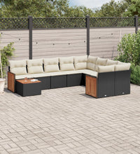 10-tlg. Garten-Sofagarnitur mit Kissen Schwarz Poly Rattan