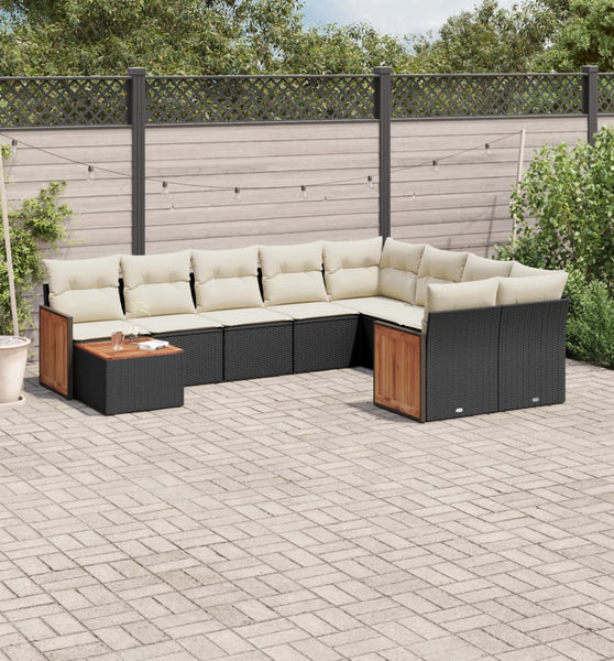 10-tlg. Garten-Sofagarnitur mit Kissen Schwarz Poly Rattan