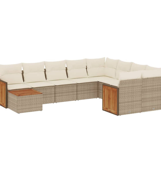 10-tlg. Garten-Sofagarnitur mit Kissen Beige Poly Rattan