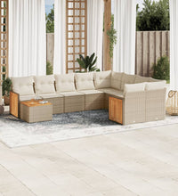 10-tlg. Garten-Sofagarnitur mit Kissen Beige Poly Rattan