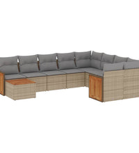 10-tlg. Garten-Sofagarnitur mit Kissen Beige Poly Rattan