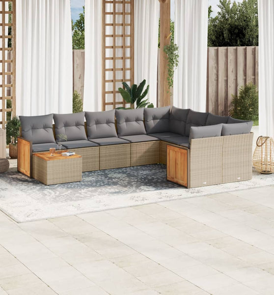 10-tlg. Garten-Sofagarnitur mit Kissen Beige Poly Rattan