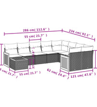 10-tlg. Garten-Sofagarnitur mit Kissen Grau Poly Rattan