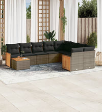 10-tlg. Garten-Sofagarnitur mit Kissen Grau Poly Rattan