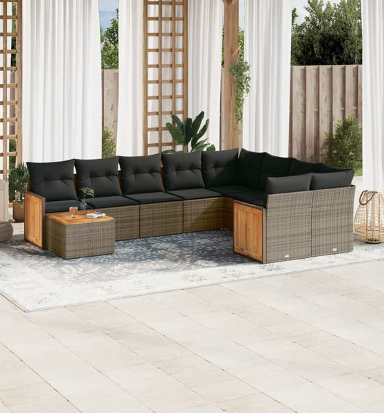 10-tlg. Garten-Sofagarnitur mit Kissen Grau Poly Rattan