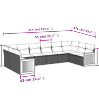 10-tlg. Garten-Sofagarnitur mit Kissen Schwarz Poly Rattan