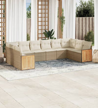 10-tlg. Garten-Sofagarnitur mit Kissen Beige Poly Rattan