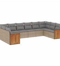 10-tlg. Garten-Sofagarnitur mit Kissen Beige Poly Rattan