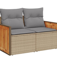 10-tlg. Garten-Sofagarnitur mit Kissen Beige Poly Rattan