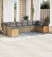 10-tlg. Garten-Sofagarnitur mit Kissen Beige Poly Rattan