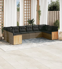 10-tlg. Garten-Sofagarnitur mit Kissen Grau Poly Rattan