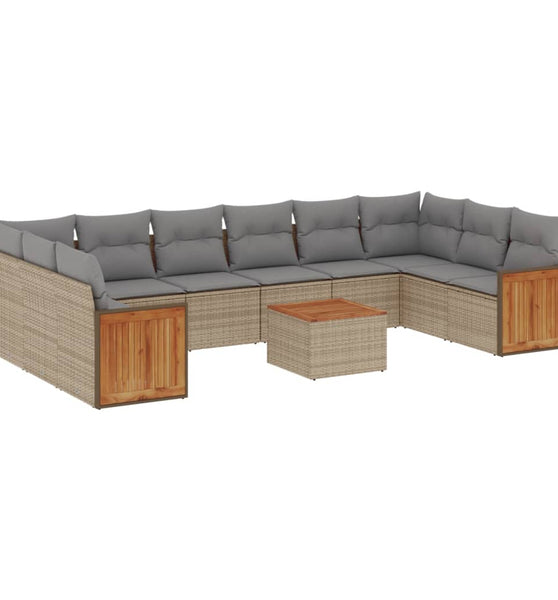 11-tlg. Garten-Sofagarnitur mit Kissen Beige Poly Rattan
