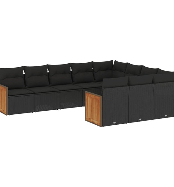10-tlg. Garten-Sofagarnitur mit Kissen Schwarz Poly Rattan