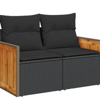 10-tlg. Garten-Sofagarnitur mit Kissen Schwarz Poly Rattan