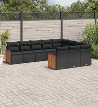 10-tlg. Garten-Sofagarnitur mit Kissen Schwarz Poly Rattan