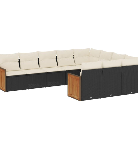 10-tlg. Garten-Sofagarnitur mit Kissen Schwarz Poly Rattan
