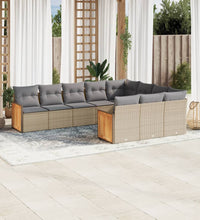 10-tlg. Garten-Sofagarnitur mit Kissen Beige Poly Rattan