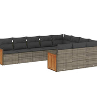 10-tlg. Garten-Sofagarnitur mit Kissen Grau Poly Rattan