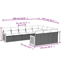 10-tlg. Garten-Sofagarnitur mit Kissen Grau Poly Rattan