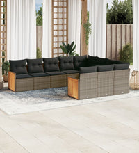10-tlg. Garten-Sofagarnitur mit Kissen Grau Poly Rattan