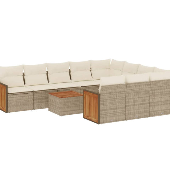 11-tlg. Garten-Sofagarnitur mit Kissen Beige Poly Rattan
