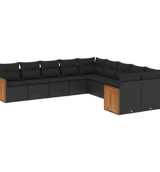 10-tlg. Garten-Sofagarnitur mit Kissen Schwarz Poly Rattan